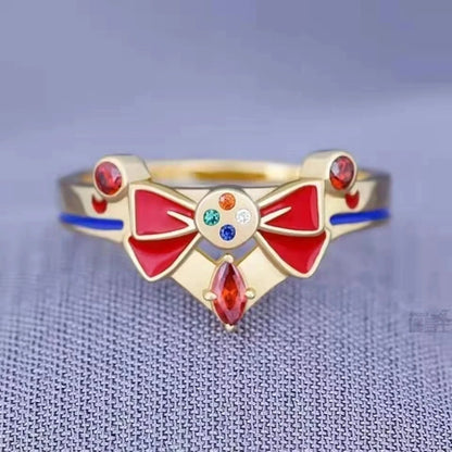 Sailor Tsukino Usagi Moon Red Bow Transformer Ring