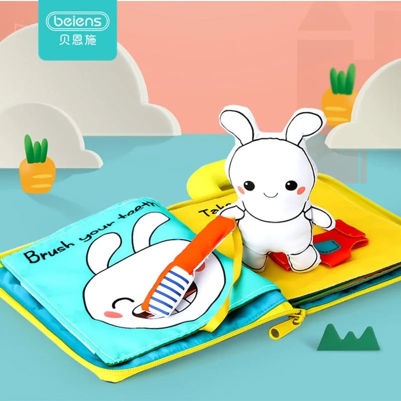 Beiens 3D Soft Cloth Baby Books: Animal and Vehicle Themes, Montessori Educational Toys for Toddler Development